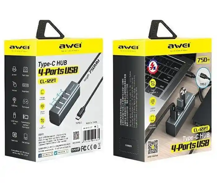 Awei CL-122T Type C Hub USB 2.0 Hub 4 Ports USB Splitter 750mm Length